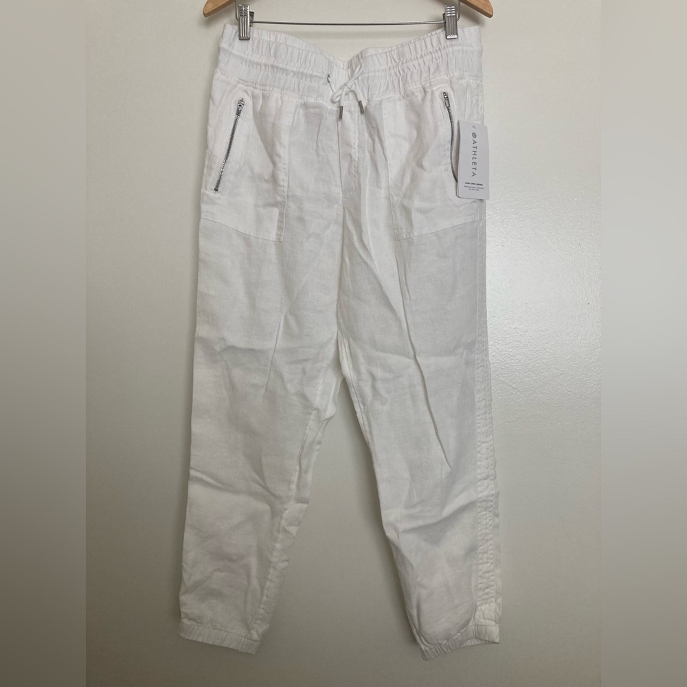 NWT Athleta White Cabo Linen Joggers size 12 - Picture 2 of 12